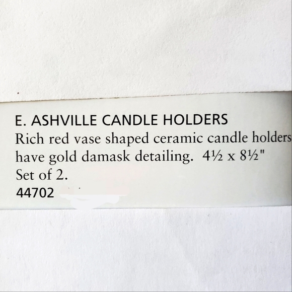 Ashville Candle Holders set of 2. Home Interiors New Damask print Rich Red color - Picture 2 of 3